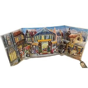 Vtg Paper Advent Calendar RS West Germany Busy Downtown Germany Town Scene 3D Tr